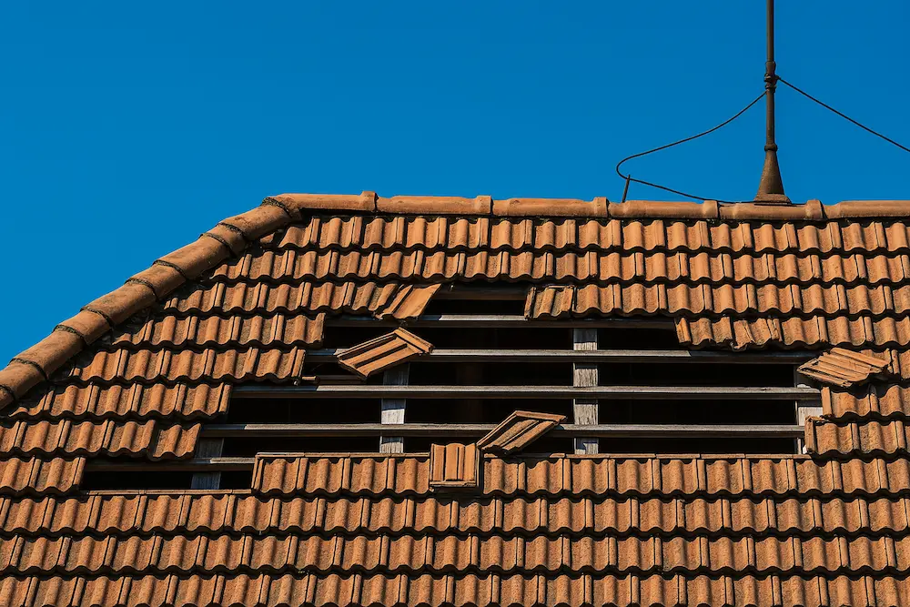 Dach ohne Wartung mit Schäden